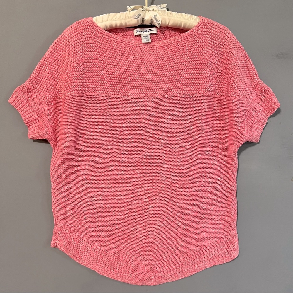 Tommy Bahama XS Pink Short Sleeve Loose Knit Top Cotton Linen Coastal Beach